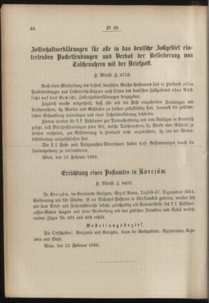 Post- und Telegraphen-Verordnungsblatt für das Verwaltungsgebiet des K.-K. Handelsministeriums 18860226 Seite: 2