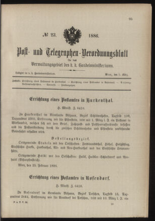 Post- und Telegraphen-Verordnungsblatt für das Verwaltungsgebiet des K.-K. Handelsministeriums