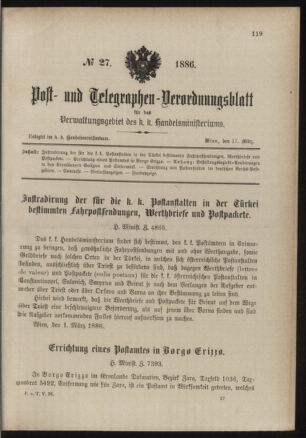 Post- und Telegraphen-Verordnungsblatt für das Verwaltungsgebiet des K.-K. Handelsministeriums