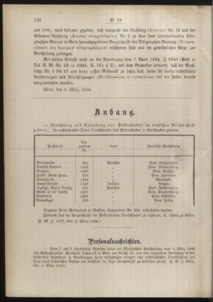 Post- und Telegraphen-Verordnungsblatt für das Verwaltungsgebiet des K.-K. Handelsministeriums 18860321 Seite: 2