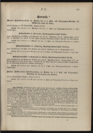 Post- und Telegraphen-Verordnungsblatt für das Verwaltungsgebiet des K.-K. Handelsministeriums 18860325 Seite: 3