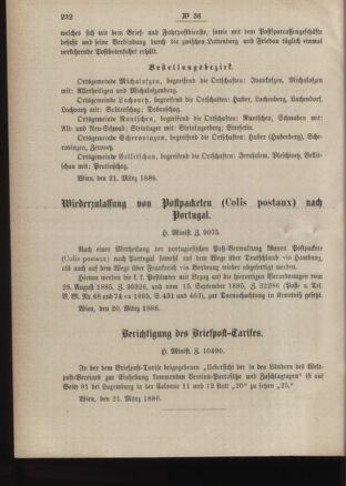 Post- und Telegraphen-Verordnungsblatt für das Verwaltungsgebiet des K.-K. Handelsministeriums 18860404 Seite: 2