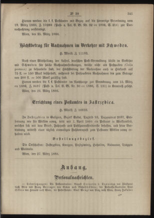 Post- und Telegraphen-Verordnungsblatt für das Verwaltungsgebiet des K.-K. Handelsministeriums 18860406 Seite: 3