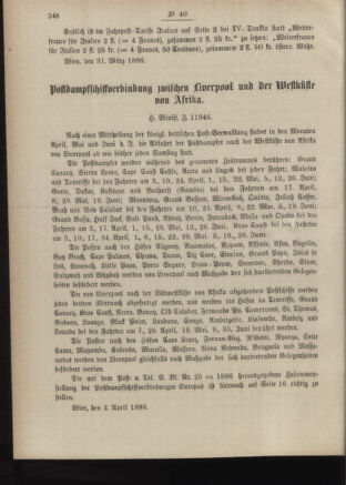 Post- und Telegraphen-Verordnungsblatt für das Verwaltungsgebiet des K.-K. Handelsministeriums 18860414 Seite: 2