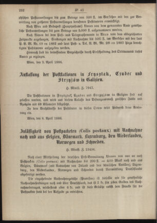 Post- und Telegraphen-Verordnungsblatt für das Verwaltungsgebiet des K.-K. Handelsministeriums 18860419 Seite: 2