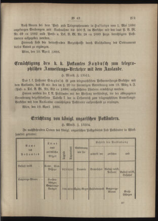 Post- und Telegraphen-Verordnungsblatt für das Verwaltungsgebiet des K.-K. Handelsministeriums 18860423 Seite: 3