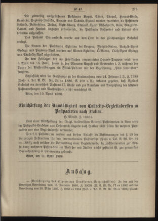 Post- und Telegraphen-Verordnungsblatt für das Verwaltungsgebiet des K.-K. Handelsministeriums 18860423 Seite: 7