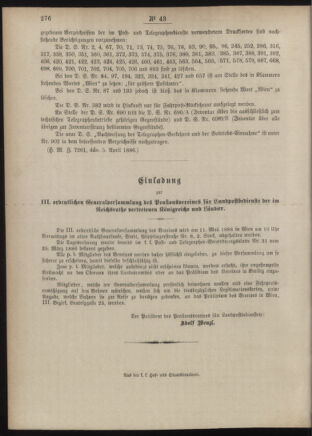 Post- und Telegraphen-Verordnungsblatt für das Verwaltungsgebiet des K.-K. Handelsministeriums 18860423 Seite: 8