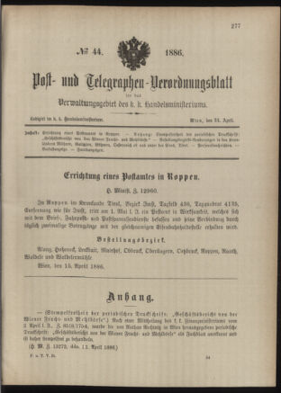 Post- und Telegraphen-Verordnungsblatt für das Verwaltungsgebiet des K.-K. Handelsministeriums