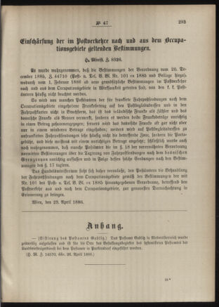 Post- und Telegraphen-Verordnungsblatt für das Verwaltungsgebiet des K.-K. Handelsministeriums 18860430 Seite: 3