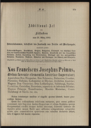 Post- und Telegraphen-Verordnungsblatt für das Verwaltungsgebiet des K.-K. Handelsministeriums 18860504 Seite: 85