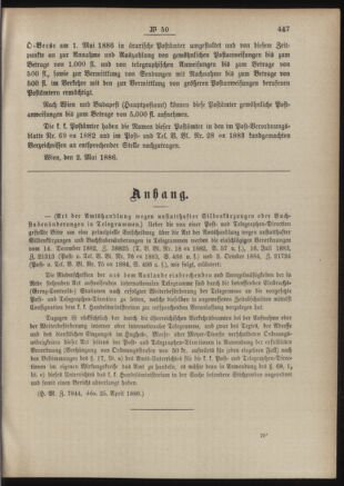 Post- und Telegraphen-Verordnungsblatt für das Verwaltungsgebiet des K.-K. Handelsministeriums 18860508 Seite: 3