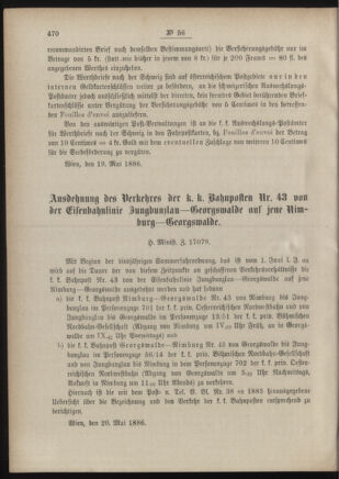 Post- und Telegraphen-Verordnungsblatt für das Verwaltungsgebiet des K.-K. Handelsministeriums 18860528 Seite: 2