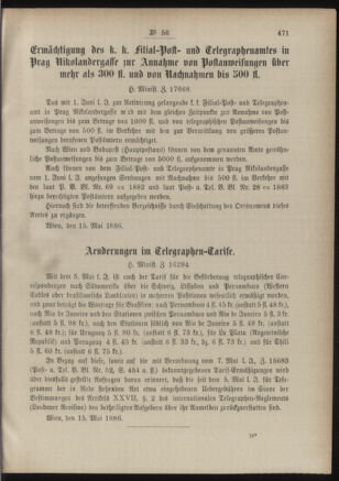 Post- und Telegraphen-Verordnungsblatt für das Verwaltungsgebiet des K.-K. Handelsministeriums 18860528 Seite: 3