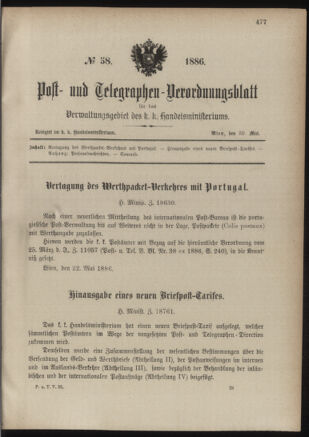 Post- und Telegraphen-Verordnungsblatt für das Verwaltungsgebiet des K.-K. Handelsministeriums