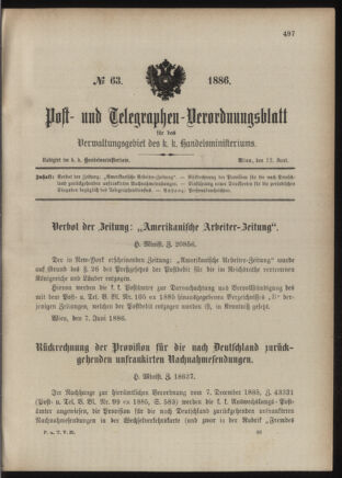 Post- und Telegraphen-Verordnungsblatt für das Verwaltungsgebiet des K.-K. Handelsministeriums