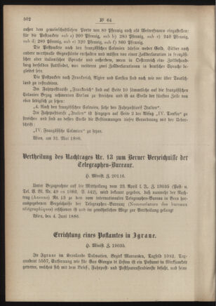 Post- und Telegraphen-Verordnungsblatt für das Verwaltungsgebiet des K.-K. Handelsministeriums 18860614 Seite: 2