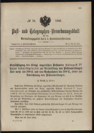 Post- und Telegraphen-Verordnungsblatt für das Verwaltungsgebiet des K.-K. Handelsministeriums