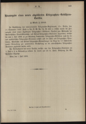 Post- und Telegraphen-Verordnungsblatt für das Verwaltungsgebiet des K.-K. Handelsministeriums 18860701 Seite: 17