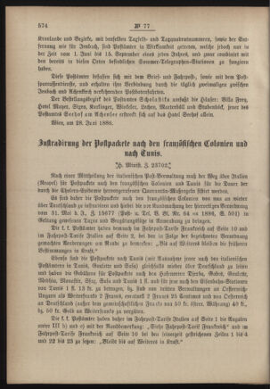 Post- und Telegraphen-Verordnungsblatt für das Verwaltungsgebiet des K.-K. Handelsministeriums 18860707 Seite: 2