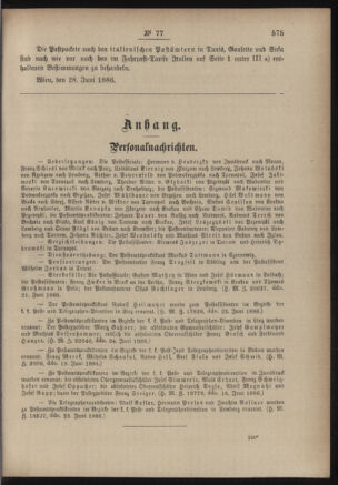 Post- und Telegraphen-Verordnungsblatt für das Verwaltungsgebiet des K.-K. Handelsministeriums 18860707 Seite: 3