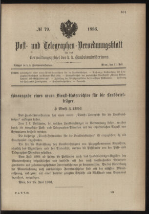 Post- und Telegraphen-Verordnungsblatt für das Verwaltungsgebiet des K.-K. Handelsministeriums 18860711 Seite: 1