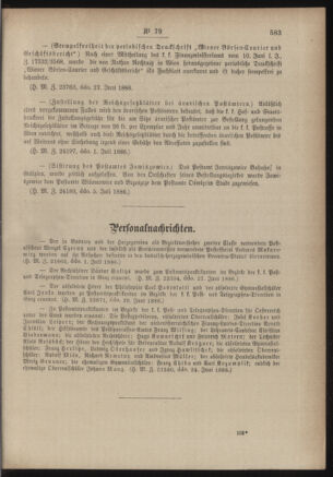 Post- und Telegraphen-Verordnungsblatt für das Verwaltungsgebiet des K.-K. Handelsministeriums 18860711 Seite: 3