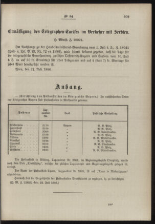 Post- und Telegraphen-Verordnungsblatt für das Verwaltungsgebiet des K.-K. Handelsministeriums 18860731 Seite: 3