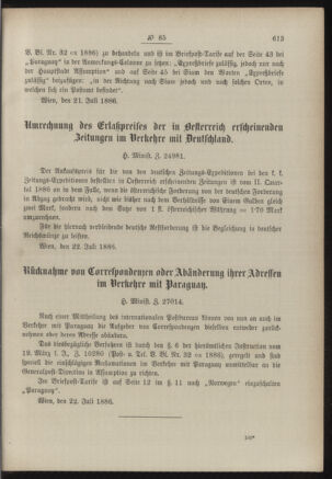 Post- und Telegraphen-Verordnungsblatt für das Verwaltungsgebiet des K.-K. Handelsministeriums 18860804 Seite: 3