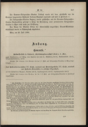 Post- und Telegraphen-Verordnungsblatt für das Verwaltungsgebiet des K.-K. Handelsministeriums 18860806 Seite: 3