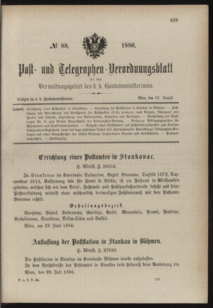 Post- und Telegraphen-Verordnungsblatt für das Verwaltungsgebiet des K.-K. Handelsministeriums 18860812 Seite: 1