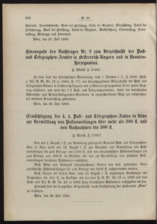 Post- und Telegraphen-Verordnungsblatt für das Verwaltungsgebiet des K.-K. Handelsministeriums 18860813 Seite: 2