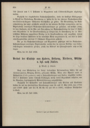 Post- und Telegraphen-Verordnungsblatt für das Verwaltungsgebiet des K.-K. Handelsministeriums 18860814 Seite: 4