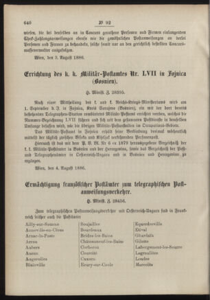 Post- und Telegraphen-Verordnungsblatt für das Verwaltungsgebiet des K.-K. Handelsministeriums 18860816 Seite: 2