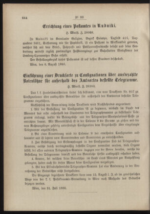 Post- und Telegraphen-Verordnungsblatt für das Verwaltungsgebiet des K.-K. Handelsministeriums 18860817 Seite: 2