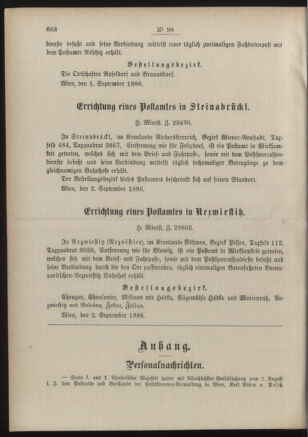 Post- und Telegraphen-Verordnungsblatt für das Verwaltungsgebiet des K.-K. Handelsministeriums 18860908 Seite: 2