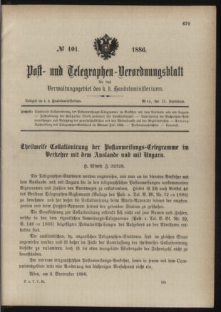 Post- und Telegraphen-Verordnungsblatt für das Verwaltungsgebiet des K.-K. Handelsministeriums