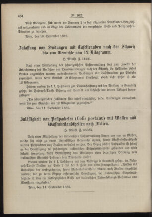 Post- und Telegraphen-Verordnungsblatt für das Verwaltungsgebiet des K.-K. Handelsministeriums 18860921 Seite: 2