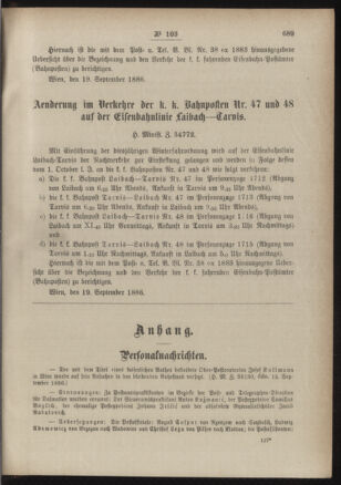 Post- und Telegraphen-Verordnungsblatt für das Verwaltungsgebiet des K.-K. Handelsministeriums 18860922 Seite: 3