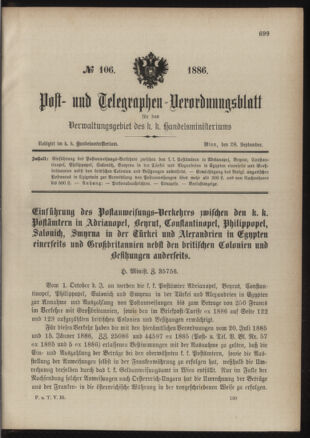 Post- und Telegraphen-Verordnungsblatt für das Verwaltungsgebiet des K.-K. Handelsministeriums 18860928 Seite: 1