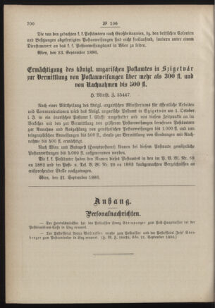 Post- und Telegraphen-Verordnungsblatt für das Verwaltungsgebiet des K.-K. Handelsministeriums 18860928 Seite: 2