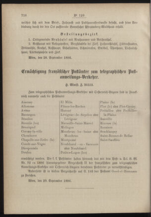 Post- und Telegraphen-Verordnungsblatt für das Verwaltungsgebiet des K.-K. Handelsministeriums 18861010 Seite: 2