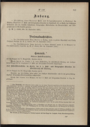 Post- und Telegraphen-Verordnungsblatt für das Verwaltungsgebiet des K.-K. Handelsministeriums 18861010 Seite: 3