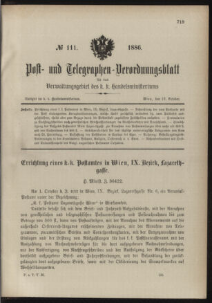 Post- und Telegraphen-Verordnungsblatt für das Verwaltungsgebiet des K.-K. Handelsministeriums 18861012 Seite: 1