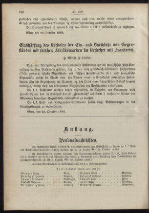 Post- und Telegraphen-Verordnungsblatt für das Verwaltungsgebiet des K.-K. Handelsministeriums 18861107 Seite: 2