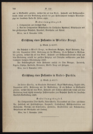 Post- und Telegraphen-Verordnungsblatt für das Verwaltungsgebiet des K.-K. Handelsministeriums 18861113 Seite: 2