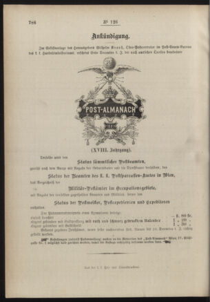 Post- und Telegraphen-Verordnungsblatt für das Verwaltungsgebiet des K.-K. Handelsministeriums 18861125 Seite: 4