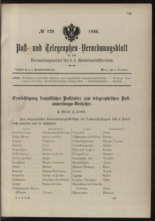 Post- und Telegraphen-Verordnungsblatt für das Verwaltungsgebiet des K.-K. Handelsministeriums 18861203 Seite: 1