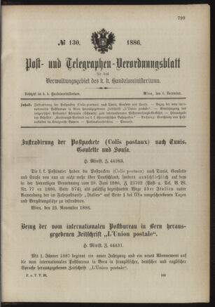 Post- und Telegraphen-Verordnungsblatt für das Verwaltungsgebiet des K.-K. Handelsministeriums 18861206 Seite: 1