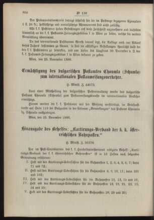 Post- und Telegraphen-Verordnungsblatt für das Verwaltungsgebiet des K.-K. Handelsministeriums 18861206 Seite: 2